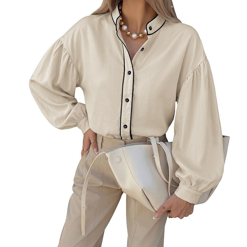 Damen Elegante Bluse mit Stehkragen und Puffärmeln Echo Archiv