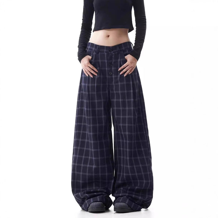 Damen Weitgeschnittene Karottenhose mit Karo-Muster Echoarchiv