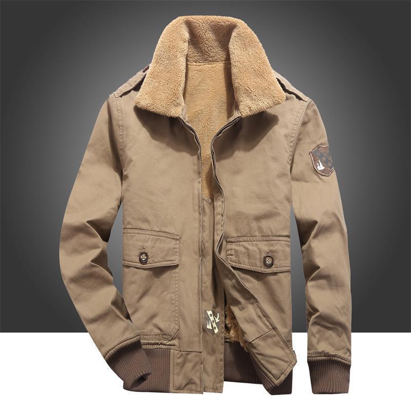 Herren Fliegerjacke im Vintage-Canvas mit Teddykragen und Rippbündchen – Brevano