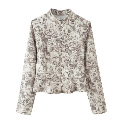 Damen Taillierte Jacquard-Jacke mit Stehkragen und Schößchen Echoarchiv