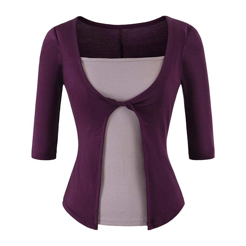 Damen Lagen‑Look Shirt mit Knotenfront, Dreiviertelärmel und integriertem Untertop Echoarchiv
