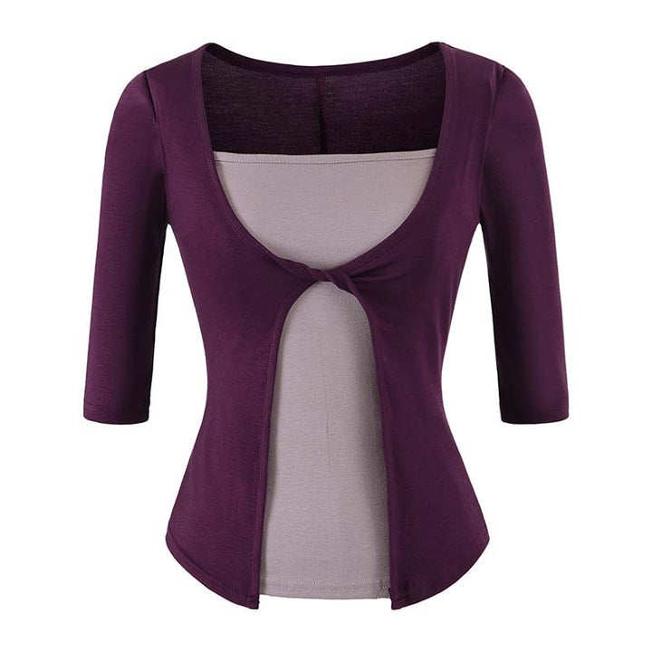 Damen Lagen‑Look Shirt mit Knotenfront, Dreiviertelärmel und integriertem Untertop Echoarchiv