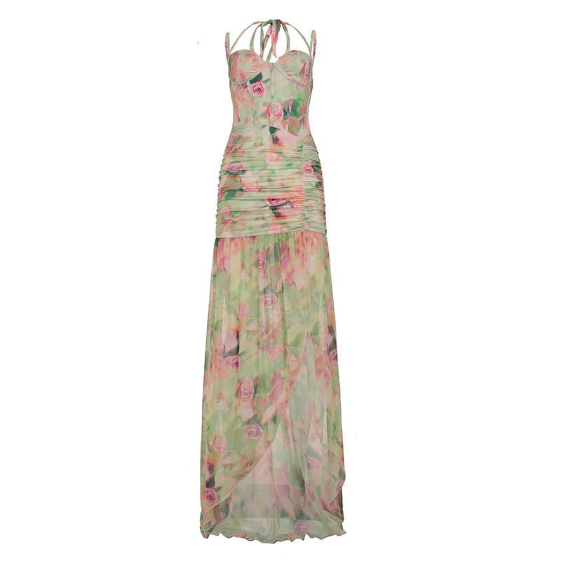 Damen romantisches Maxikleid mit floralem Druck und raffinierten Rüschendetails Echo Archiv