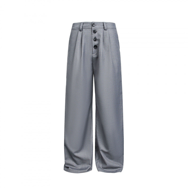 Damen Weite Bundfalten-Hose mit hoher Taille und sichtbarer Knopfleiste Echo Archiv