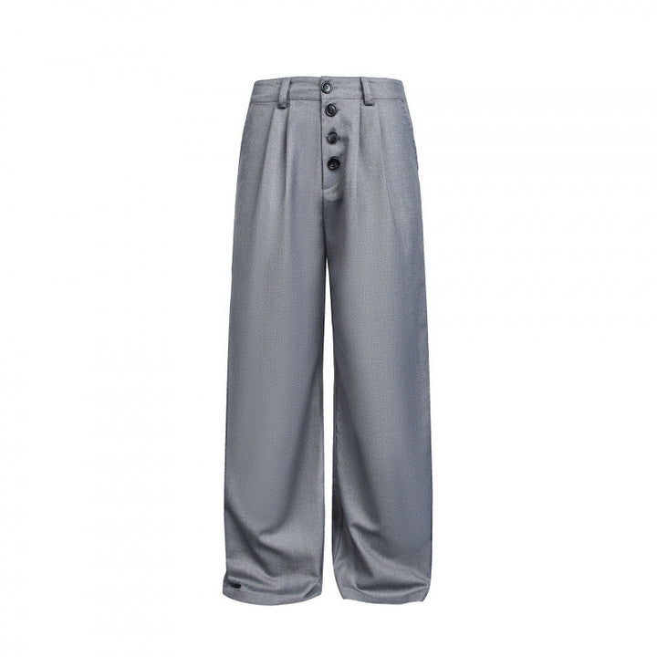 Damen Weite Bundfalten-Hose mit hoher Taille und sichtbarer Knopfleiste Echo Archiv