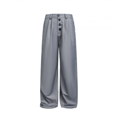 Damen Weite Bundfalten-Hose mit hoher Taille und sichtbarer Knopfleiste Echo Archiv