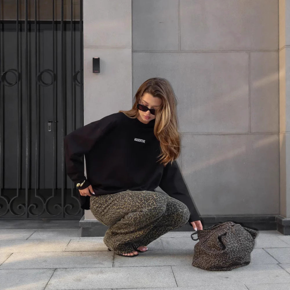Damen Oversized Longsleeve-Sweatshirt mit Statement-Print und Rundhalsausschnitt – Avérine