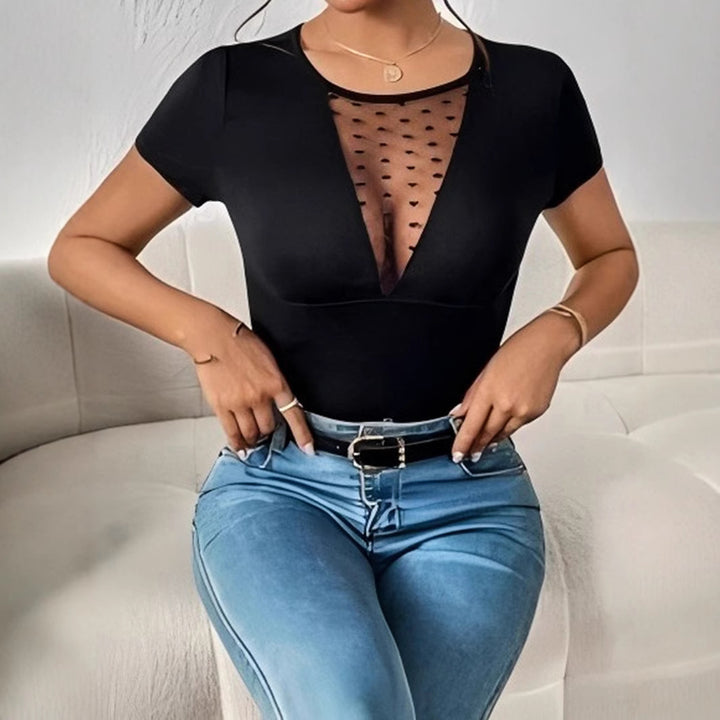 Damen Body mit tiefem V-Ausschnitt und transparenter Netzeinsätzen Echo Archiv