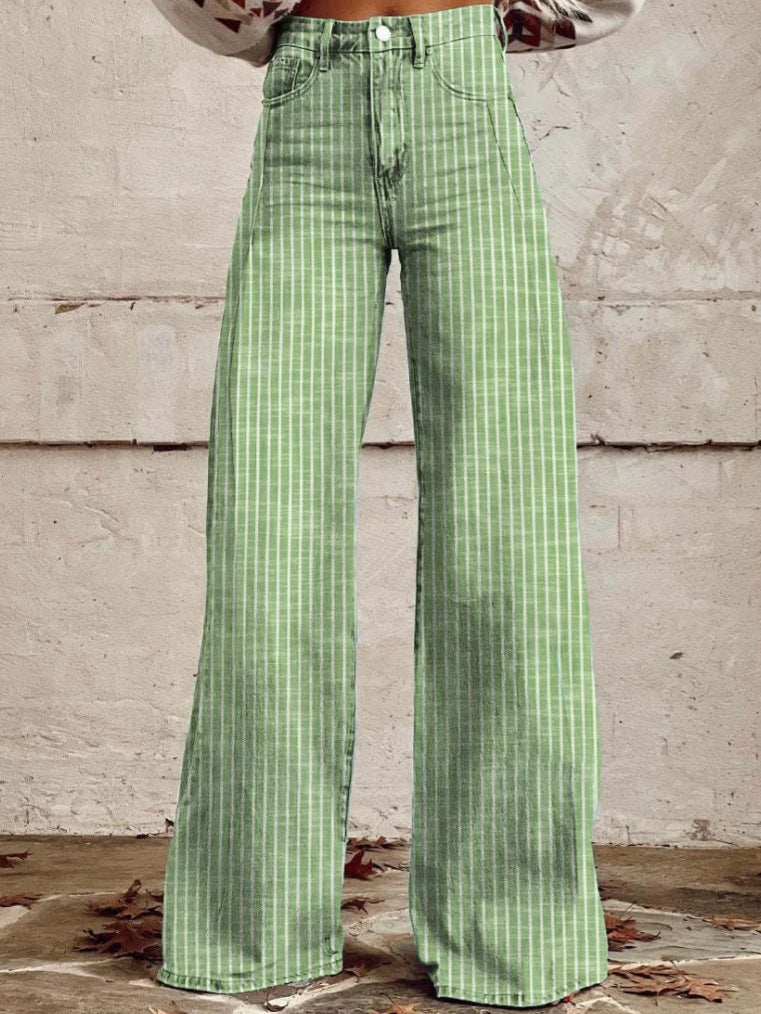 Damen nan weite Hose mit hohem Bund in Leinenoptik und vertikalen Nadelstreifen Schlaghose Echo Archiv