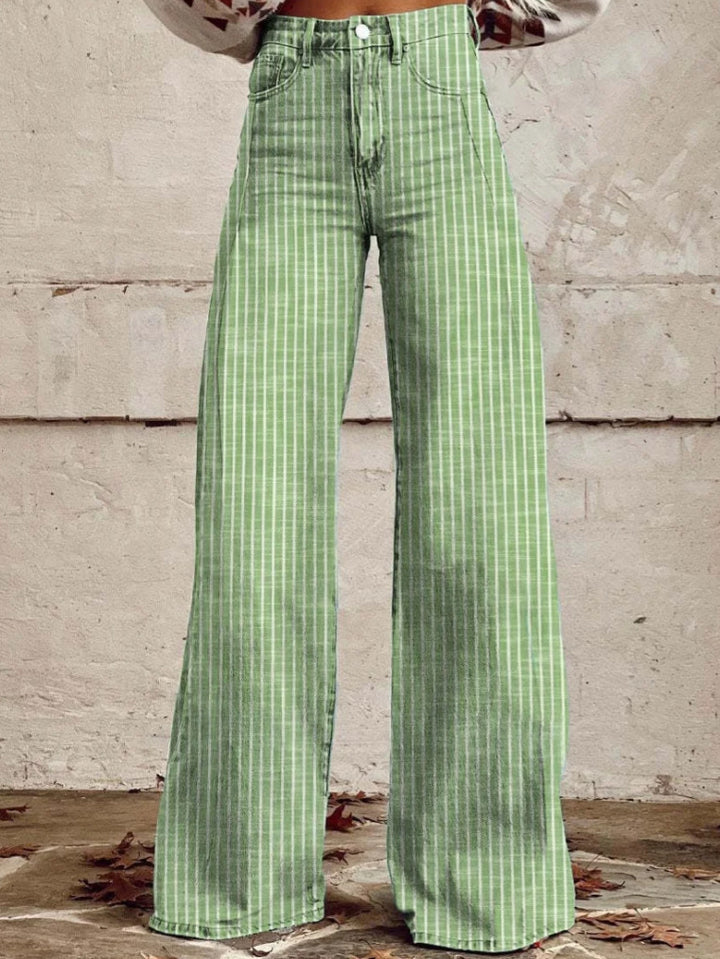 Damen nan weite Hose mit hohem Bund in Leinenoptik und vertikalen Nadelstreifen Schlaghose Echo Archiv