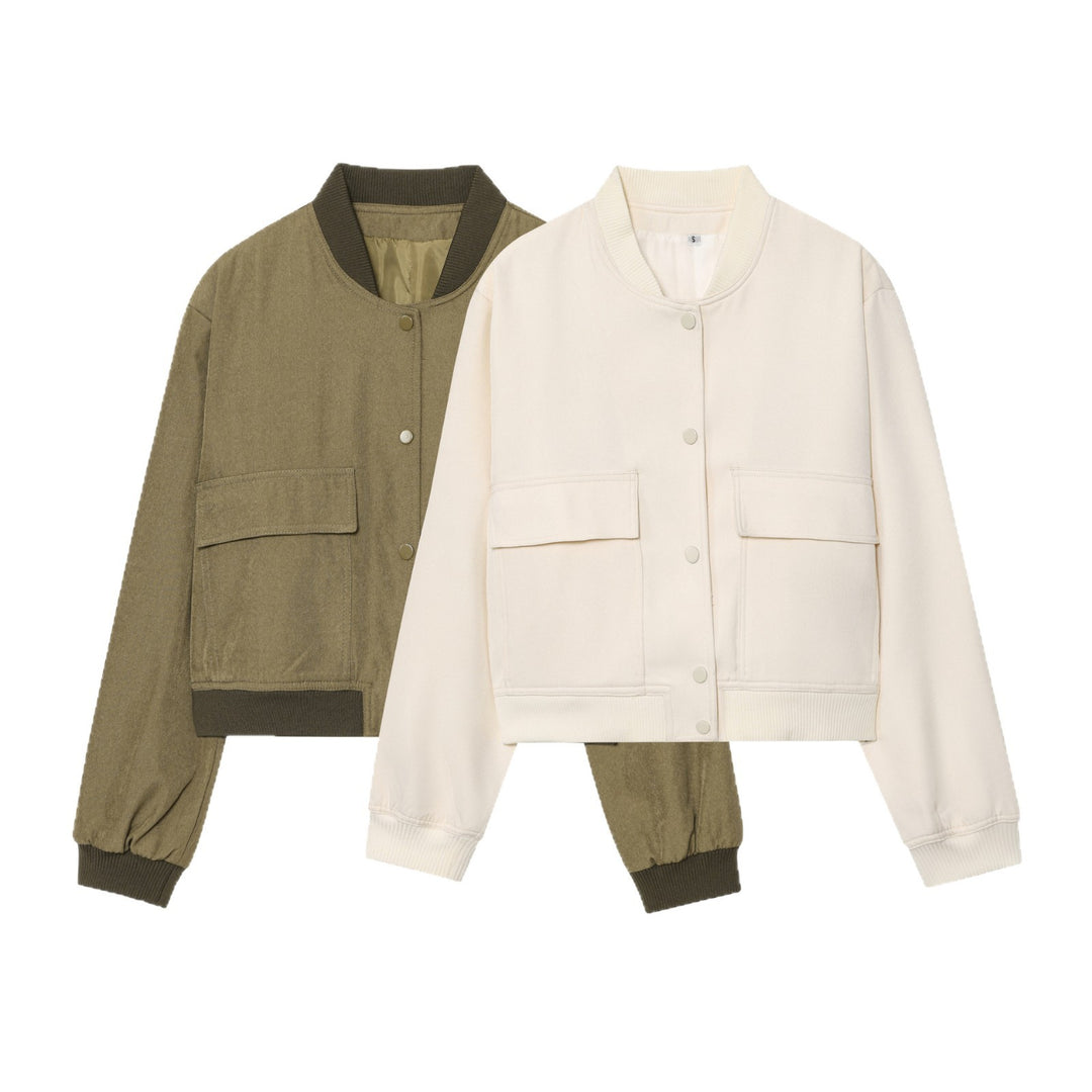 Damen Gekürzte Boxy-Jacke mit Druckknöpfen, großen aufgesetzten Taschen und Rippenbündchen Echo Archiv