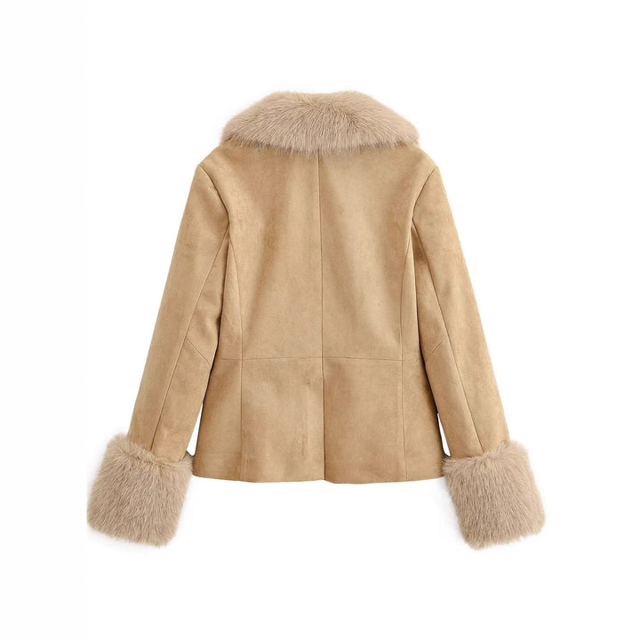 Damen 20+ kurzer Veloursimitat‑Blouson mit üppigem Webpelzkragen und Pelzmanschetten Echo Archiv