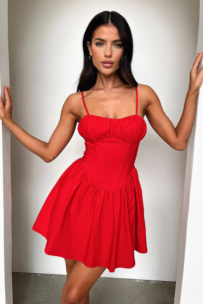 Damen Minikleid mit gerafftem Oberteil und schwingendem Rock Echo Archiv