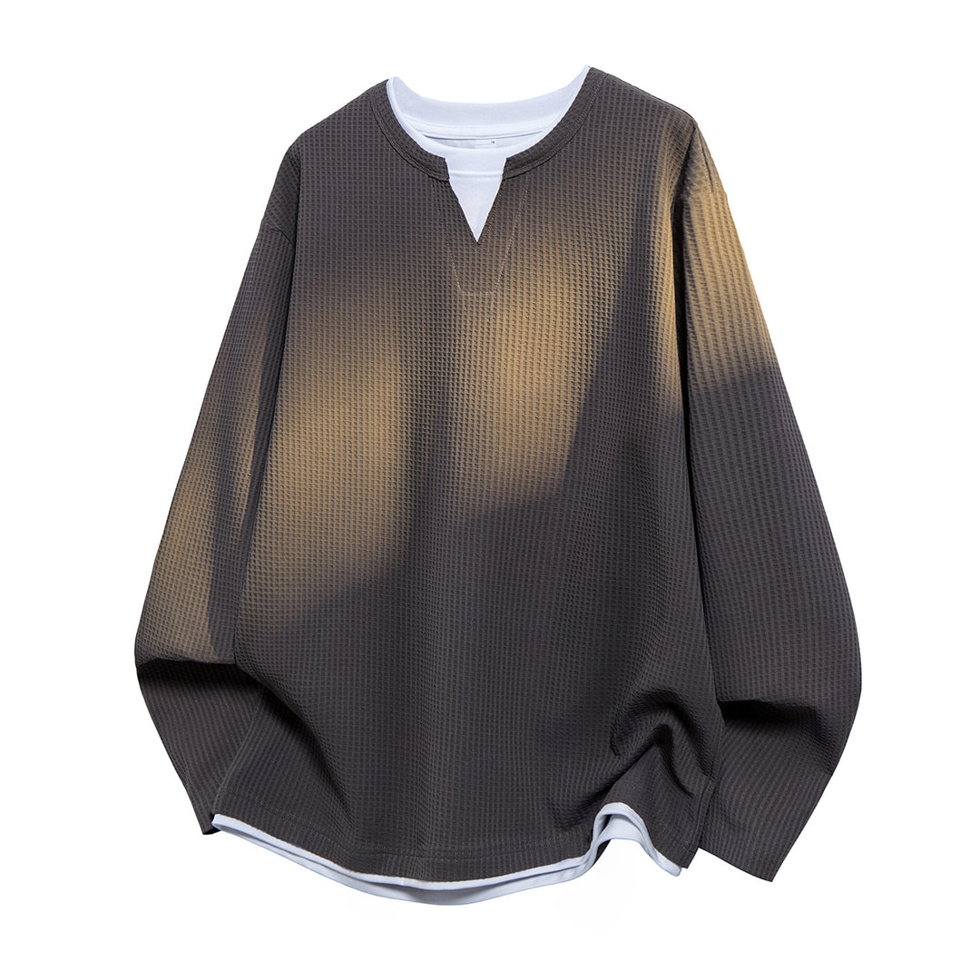 Herren Oversized Waffelstruktur-Sweatshirt mit V-Ausschnitt und Lagenoptik Echo Archiv