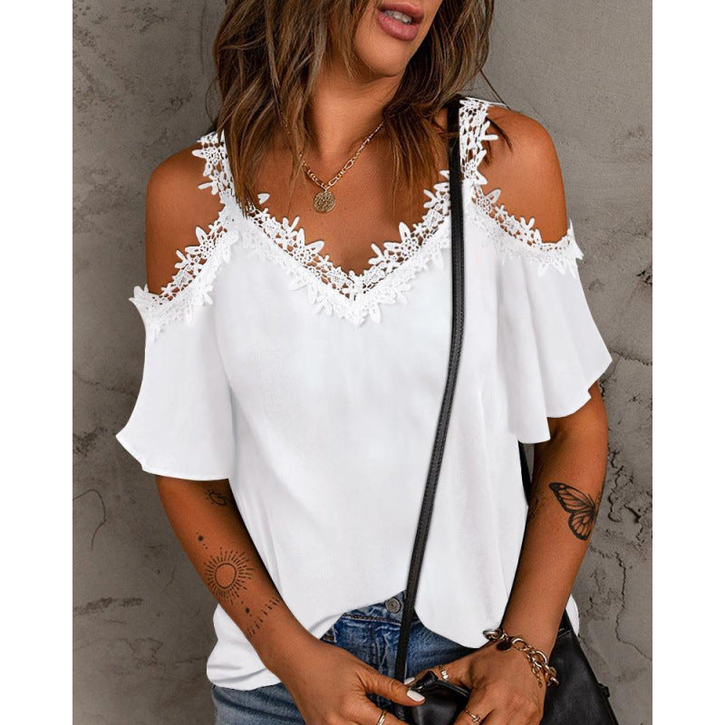 Damen Cold-Shoulder Spitzenbesatz Oberteil Echoarchiv