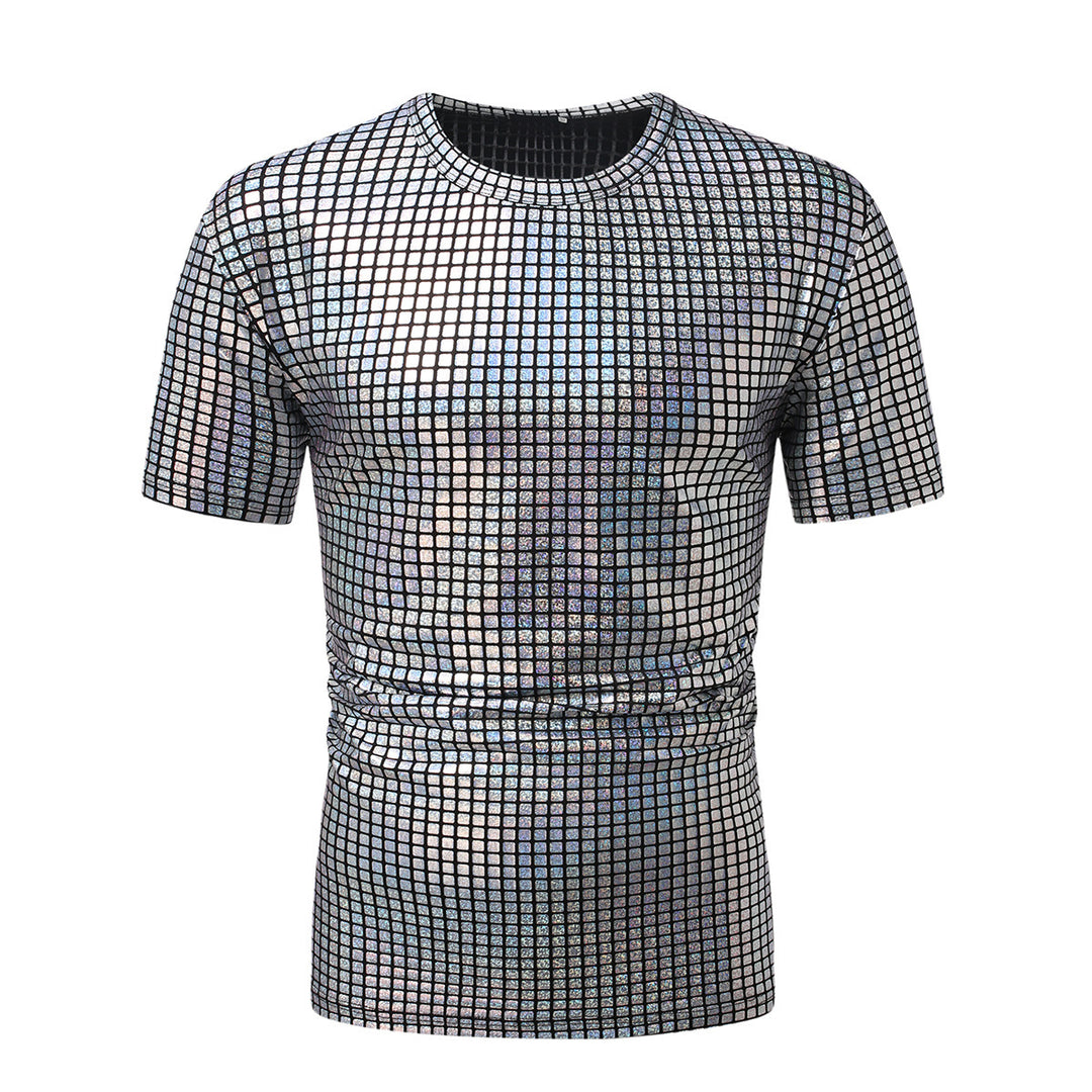 Herren modisches Kurzarm T-Shirt im schimmernden Quadratdesign Echoarchiv