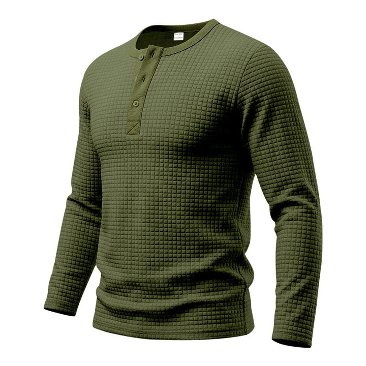 Herren Texturiertes Thermo-Henley-Langarmshirt mit Waffelstruktur und abgerundetem Saum Echoarchiv