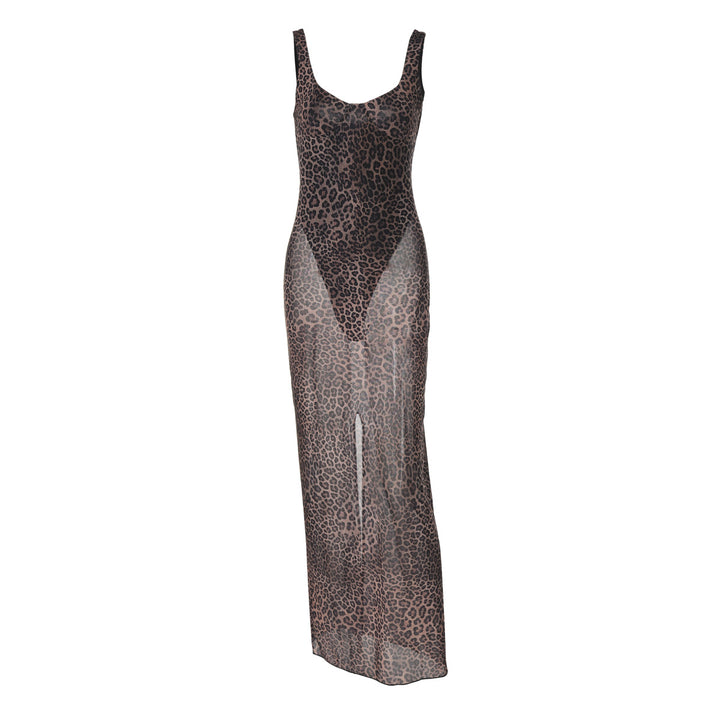 Damen Transparentes Maxikleid mit Leopardenmuster Echo Archiv