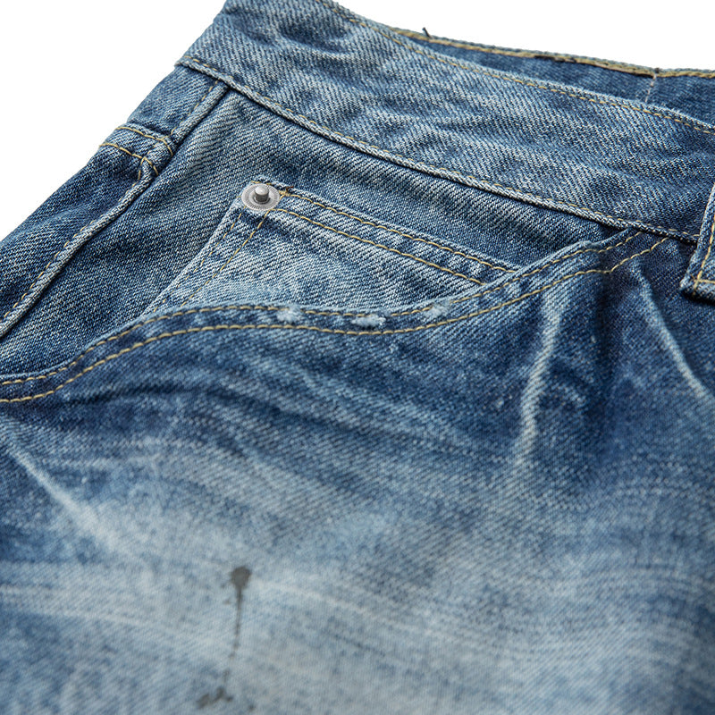 Damen locker geschnittene hochtaillierte Jeans im Used-Look mit ausgefransten Details und Ziernähten Echoarchiv