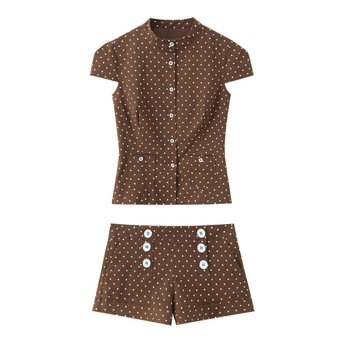 Damen elegante Kurzshorts mit Knopfdetails und Pünktchen Echo Archiv