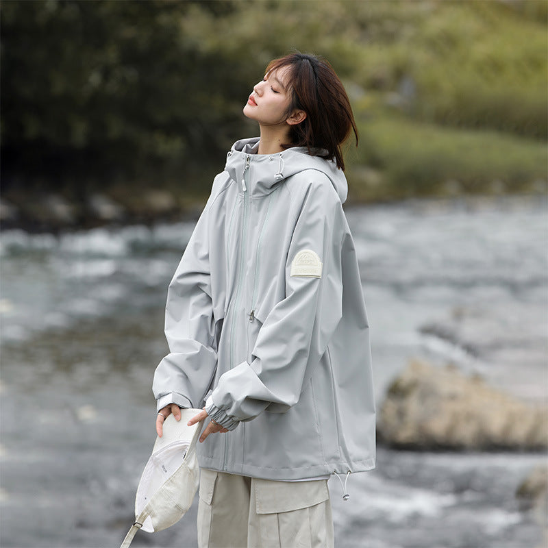 Damen Leichte Wasserabweisende Oversized Funktions-Outdoorjacke mit Kapuze Echoarchiv