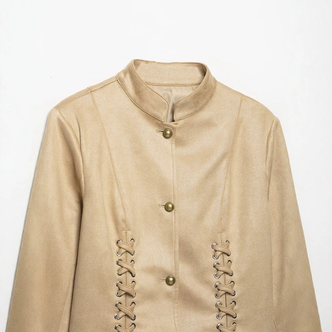 Damen Veloursleder-Kurzjacke mit Schnürung und Stehkragen Echo Archiv