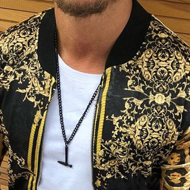Herren modische Bomberjacke mit einzigartigem Tiermuster und goldenen Akzenten Echoarchiv