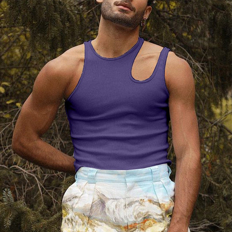 Herren nan körperbetontes Tanktop mit einseitigem Schulterausschnitt und feiner Rippstruktur Echo Archiv