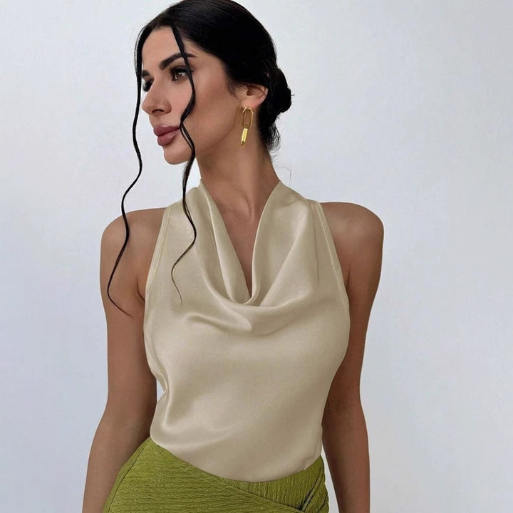 Damen Elegantes Satinoberteil mit schickem Wasserfall-Ausschnitt Echo Archiv