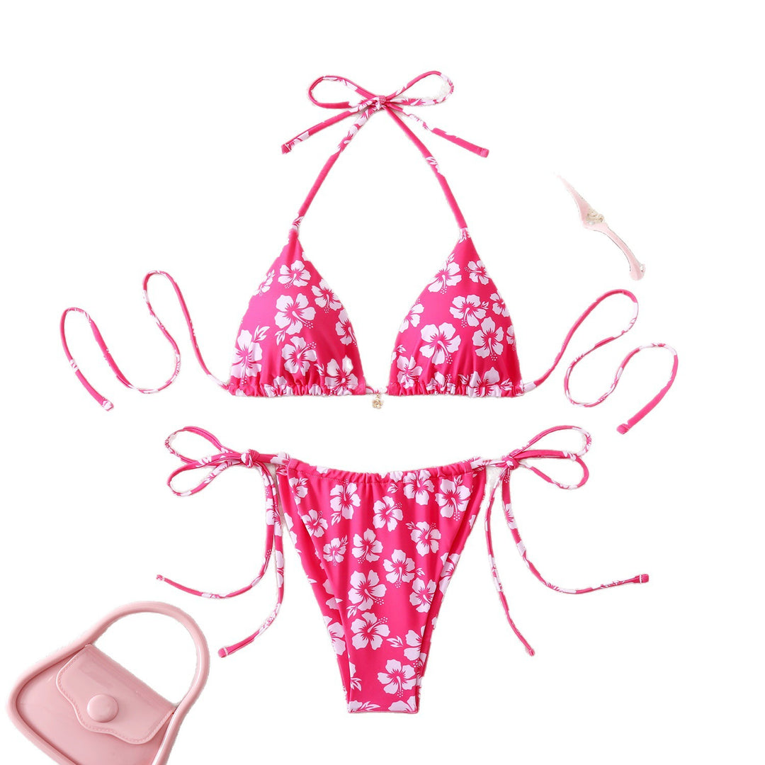 Damen Triangel-Bikini mit verstellbaren Bindebändern und floralen Mustern Echo Archiv