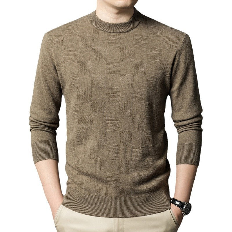 Herren eleganter Rundhalspullover aus feinem Baumwollmix mit strukturiertem Design Echoarchiv