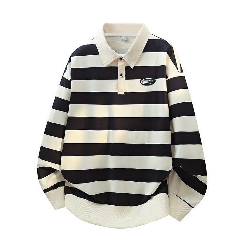 Herren Gestreiftes Oversize Rugby-Polo mit Kontrastkragen und Rippbündchen Echoarchiv
