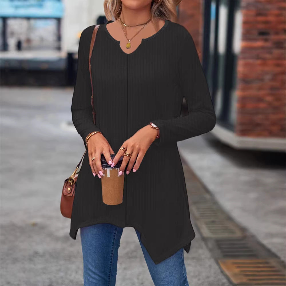 Damen Ripp Longsleeve Tunika mit asymmetrischem Saum Echoarchiv