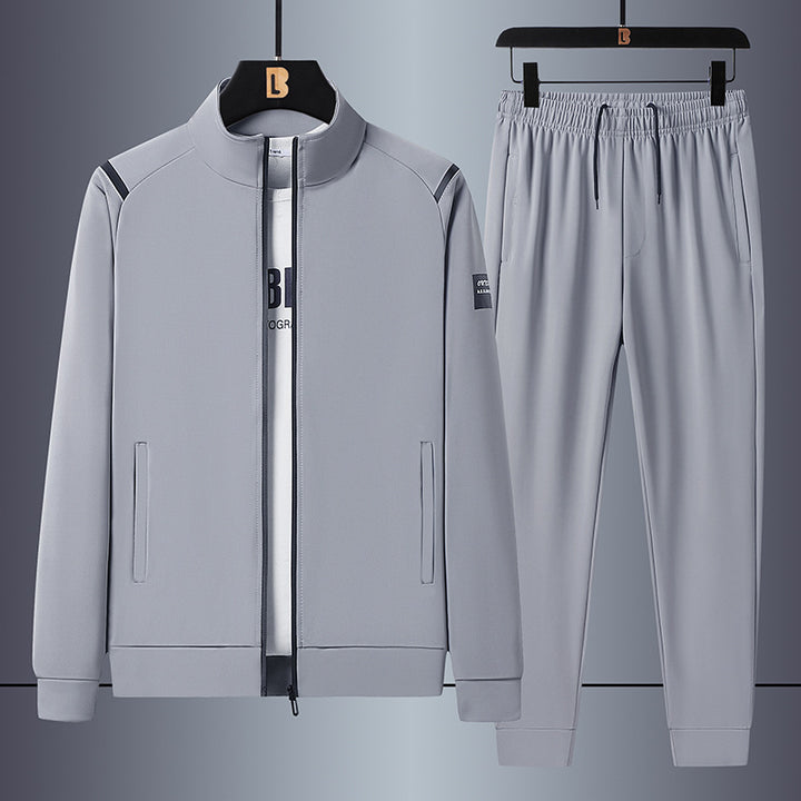 Herren lässiges Sporttrainingsset mit Stehkragen-Zip-Jacke und elastischen Kordelzug-Jogginghosen – Marzano