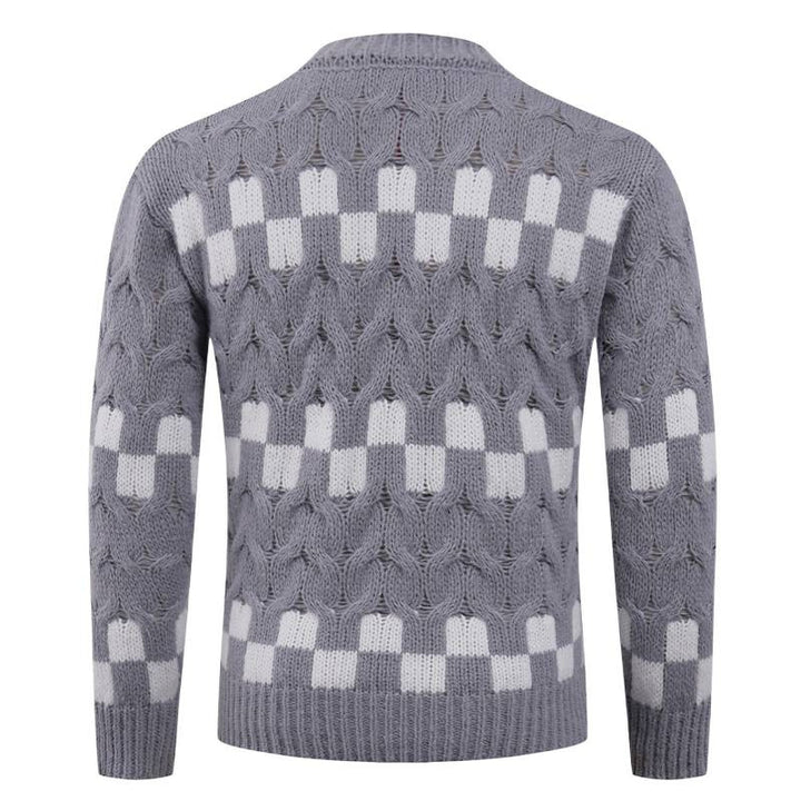 Herren Strickpullover mit kreativen geometrischen Mustern und hohem Kragen Echoarchiv