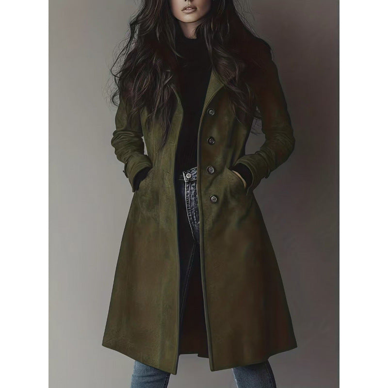 Damen Longline Wollmix-Mantel mit tailliertem Schnitt, Reverskragen und Pattentaschen – Montévia