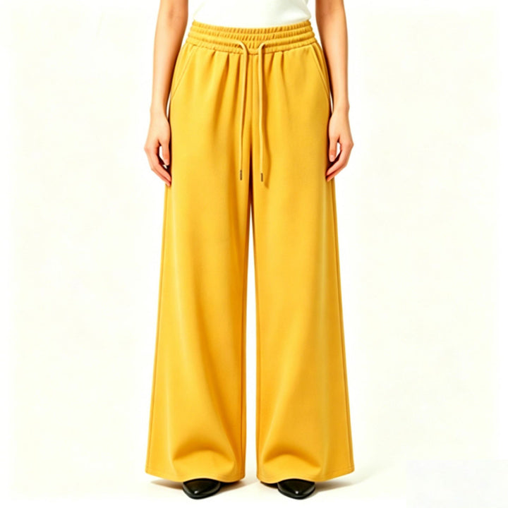 Damen weite High-Waist Loungehose mit elastischem Bund, Kordelzug und fließendem Jersey – Avélisse