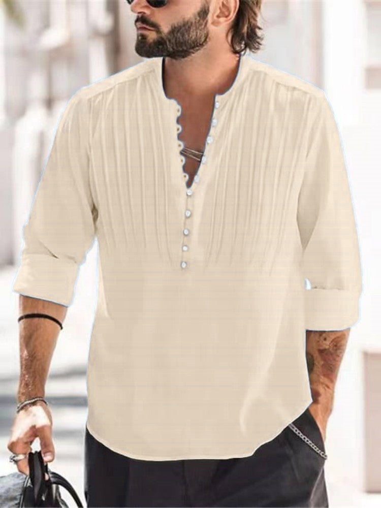 Herren Elegantes Button-Down Plisseehemd Echoarchiv