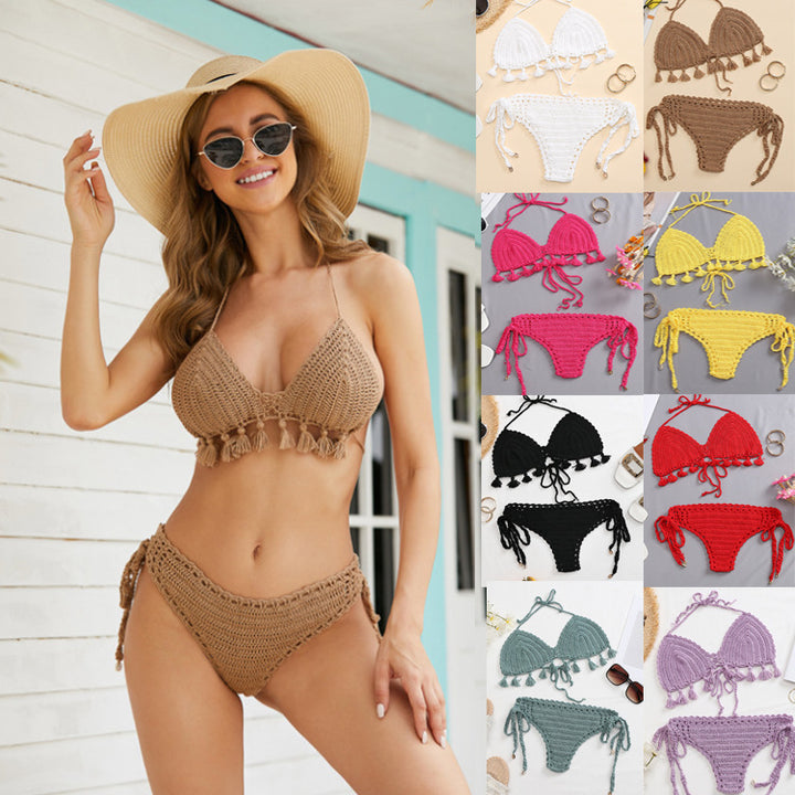 Damen Häkel-Bikini-Set mit fransigen Akzenten und verstellbaren Trägern Echo Archiv