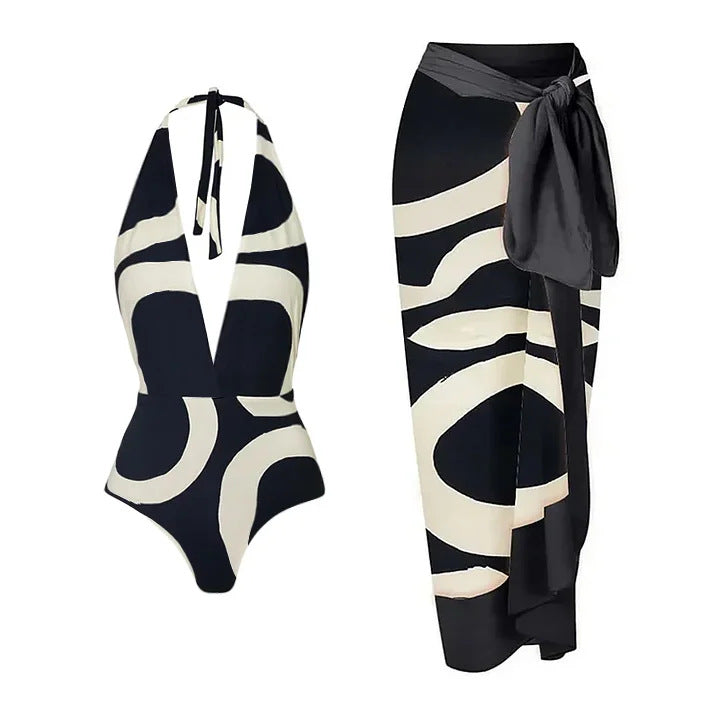 Damen Bikiniset mit asymmetrischem Oberteil und elegantem Wickelrock Echo Archiv