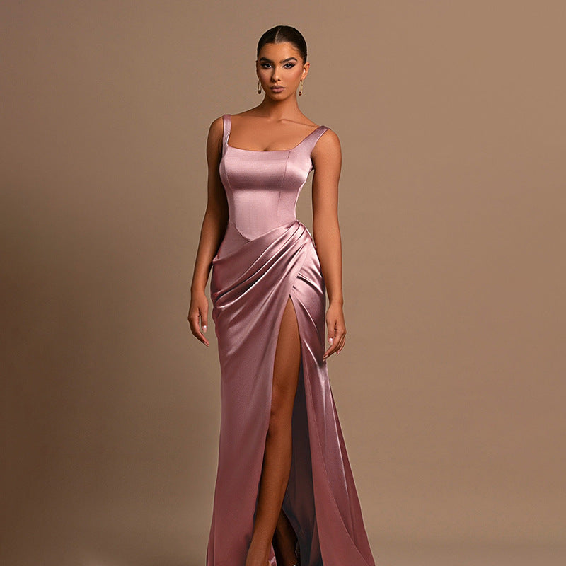 Damen elegantes Maxikleid mit anliegendem Oberteil und hohem Schlitz Echo Archiv