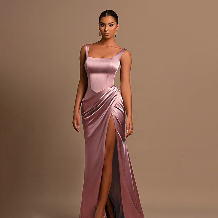 Damen elegantes Maxikleid mit anliegendem Oberteil und hohem Schlitz Echo Archiv
