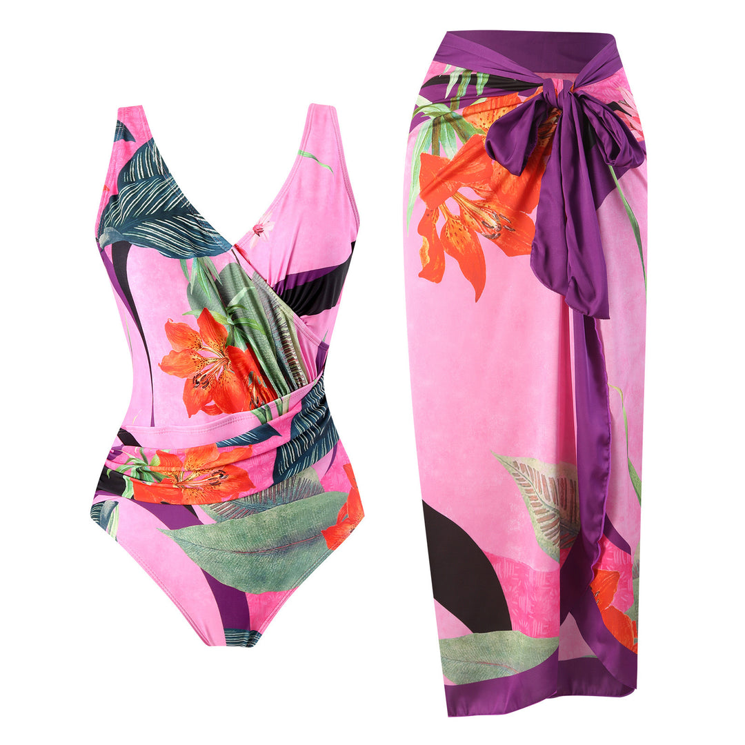Damen Badeset mit floralem Wickelrock und Einteiler Echo Archiv