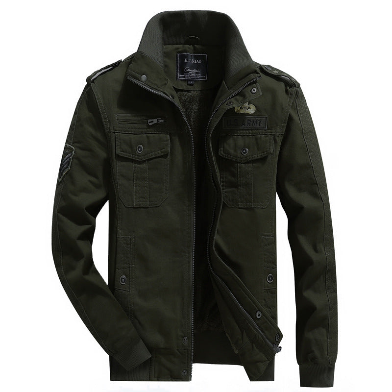 Herren Canvas-Flightjacke mit wärmender Fleece-Innenlage, Schulterklappen und Multifunktions-Taschen – Taviero
