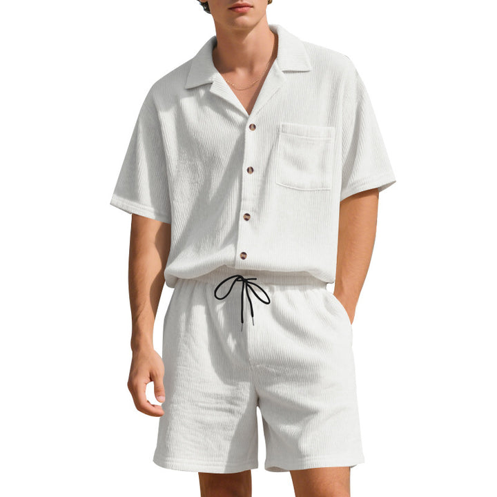 Herren lässiges Kurzarm-Hemd- und Shorts-Set mit Taschen Echoarchiv