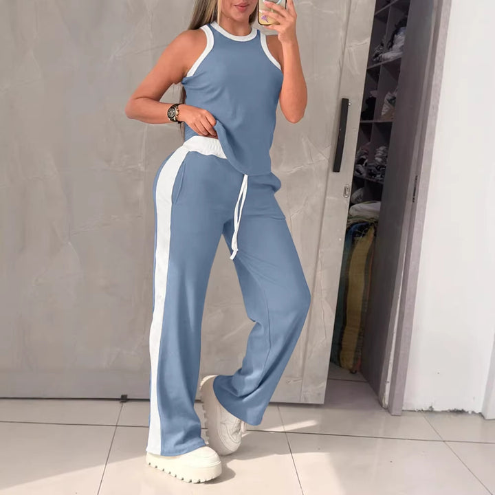 Damen Sportliches Zweiteiler-Set mit ärmellosem Oberteil und weitem Hose Echo Archiv