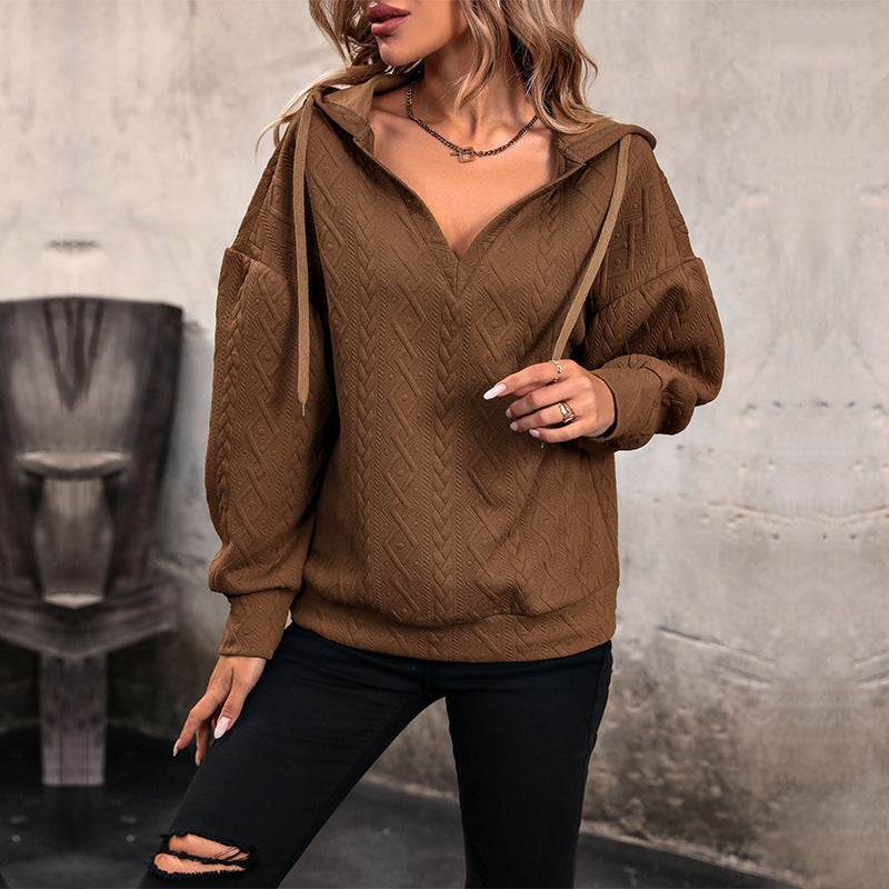 Damen Gemütlicher Strickpullover mit V-Ausschnitt und Kapuze Echo Archiv