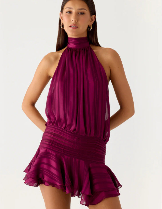 Damen Neckholder Minikleid mit Rüschensaum und gepolstertem Oberteil Echo Archiv