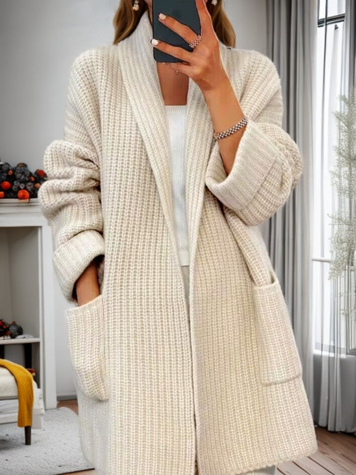 Damen nan langer übergroßer Strickmantel mit Schalkragen und aufgesetzten Taschen Echo Archiv