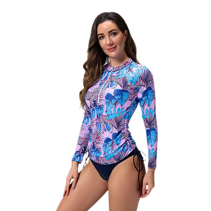 Damen Langarm Rashguard mit stylischem Flora-Muster und seitlichen Kordelzügen Echo Archiv